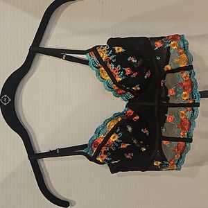 Hauty | NWT Women's Lace Floral Embroidered Longline Bra Sz XS